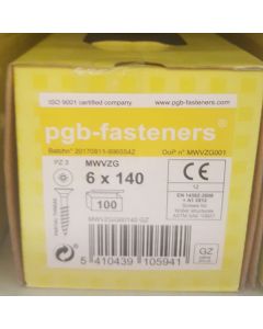 PGB Spaanderplaatschroef VZK-Z 6x140mm (100 stuks)